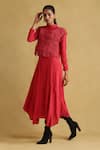 Ritu Kumar_Pink 100% Silk Plain High Round Asymmetric Midi Dress With Macrame Top _Online_at_Aza_Fashions