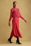 Buy_Ritu Kumar_Pink 100% Silk Plain High Round Asymmetric Midi Dress With Macrame Top _Online_at_Aza_Fashions