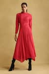 Shop_Ritu Kumar_Pink 100% Silk Plain High Round Asymmetric Midi Dress With Macrame Top _Online_at_Aza_Fashions