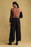 Shop_Ritu Kumar_Black 100% Silk Band Collar Flared Jumpsuit With Macrame Top _at_Aza_Fashions