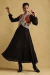 Buy_Ritu Kumar_Black 100% Viscose Band Collar Flared Midi Dress With Embroidered Gilet _at_Aza_Fashions