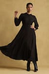 Shop_Ritu Kumar_Black 100% Viscose Band Collar Flared Midi Dress With Embroidered Gilet _Online_at_Aza_Fashions