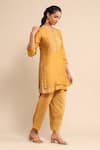 Buy_Ritu Kumar_Yellow Viscose, Silk Embroidery Round Neck Layered Kurta And Pant Set _Online_at_Aza_Fashions