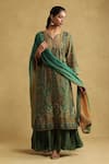 Buy_Ritu Kumar_Green 80% Cotton Printed Paisley Notched Kurta And Sharara Set _at_Aza_Fashions