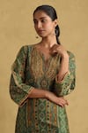 Shop_Ritu Kumar_Green 80% Cotton Printed Paisley Notched Kurta And Sharara Set _Online_at_Aza_Fashions