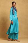 Shop_Ritu Kumar_Blue 100% Polyester Solid Collared Kurta Palazzo Set _Online_at_Aza_Fashions