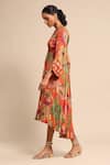 Ritu Kumar_Orange 100% Viscose Printed Blossom V Neck High-low Dress _Online_at_Aza_Fashions