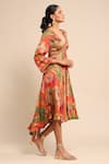 Buy_Ritu Kumar_Orange 100% Viscose Printed Blossom V Neck High-low Dress _Online_at_Aza_Fashions