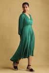 Buy_Ritu Kumar_Green Viscose Beads V-neck Abstract Pattern High-low Dress _Online_at_Aza_Fashions