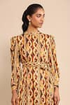 Shop_Ritu Kumar_Orange 100% Viscose Printed Geometric V Neck Shirt Dress _Online_at_Aza_Fashions