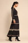 Buy_Ritu Kumar_Black 100% Viscose Embroidered Thread And Bead Work V Neck Tiered Dress _Online_at_Aza_Fashions