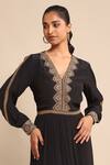 Shop_Ritu Kumar_Black 100% Viscose Embroidered Thread And Bead Work V Neck Tiered Dress _Online_at_Aza_Fashions