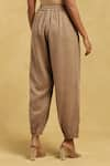 Shop_Ritu Kumar_Brown Cotton Viscose Plain Pleated Tapered Pant _Online_at_Aza_Fashions