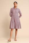 Buy_Ritu Kumar_Multi Color 100% Cotton Stripe Pattern Shirt Collar Tiered Dress _at_Aza_Fashions