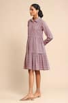 Ritu Kumar_Multi Color 100% Cotton Stripe Pattern Shirt Collar Tiered Dress _Online_at_Aza_Fashions