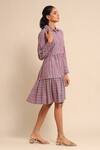 Buy_Ritu Kumar_Multi Color 100% Cotton Stripe Pattern Shirt Collar Tiered Dress _Online_at_Aza_Fashions