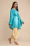 Ritu Kumar_Blue 100% Polyester Plain Band Collar Embroidered Kaftan Tunic _Online_at_Aza_Fashions