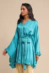 Buy_Ritu Kumar_Blue 100% Polyester Plain Band Collar Embroidered Kaftan Tunic _Online_at_Aza_Fashions