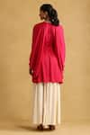 Shop_Ritu Kumar_Fuchsia 100% Polyester Plain Band Collar Embroidered Short Kaftan Tunic _at_Aza_Fashions