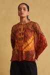 Ritu Kumar_Orange 100% Viscose Printed Abstract Round Top _Online_at_Aza_Fashions