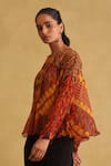 Buy_Ritu Kumar_Orange 100% Viscose Printed Abstract Round Top _Online_at_Aza_Fashions