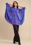 Buy_Ritu Kumar_Blue 100% Viscose Printed Floral Mandarin Short Kaftan Tunic _at_Aza_Fashions