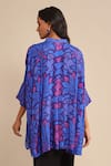 Shop_Ritu Kumar_Blue 100% Viscose Printed Floral Mandarin Short Kaftan Tunic _at_Aza_Fashions