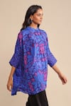 Shop_Ritu Kumar_Blue 100% Viscose Printed Floral Mandarin Short Kaftan Tunic _Online_at_Aza_Fashions