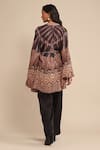 Shop_Ritu Kumar_Black 100% Silk Printed Kaleidoscope Abstract Band Collar Kaftan Tunic _at_Aza_Fashions