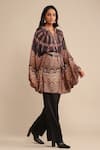 Buy_Ritu Kumar_Black 100% Silk Printed Kaleidoscope Abstract Band Collar Kaftan Tunic _Online_at_Aza_Fashions