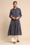 Buy_Ritu Kumar_Blue Cotton, Polyester Lace Collared Striped Pattern Shirt Kurta_at_Aza_Fashions