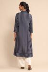 Shop_Ritu Kumar_Blue Cotton, Polyester Lace Collared Striped Pattern Shirt Kurta_at_Aza_Fashions