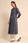 Ritu Kumar_Blue Cotton, Polyester Lace Collared Striped Pattern Shirt Kurta_Online_at_Aza_Fashions