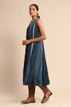 Ritu Kumar_Blue 100% Cotton Embellished Lace V Neck Dress _Online_at_Aza_Fashions