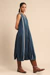 Buy_Ritu Kumar_Blue 100% Cotton Embellished Lace V Neck Dress _Online_at_Aza_Fashions