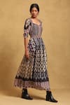 Shop_Ritu Kumar_Black Viscose Embroidery Sweetheart Neck Abstract Pattern Fit And Flared Dress _Online_at_Aza_Fashions