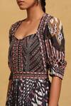Ritu Kumar_Black Viscose Embroidery Sweetheart Neck Abstract Pattern Fit And Flared Dress _at_Aza_Fashions