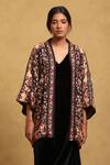 Ritu Kumar_Black Cotton, Modal, Wool Open Neck Floral Vine Print Shrug_Online_at_Aza_Fashions