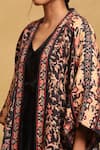 Buy_Ritu Kumar_Black Cotton, Modal, Wool Open Neck Floral Vine Print Shrug_Online_at_Aza_Fashions