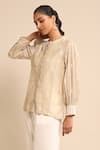 Buy_Ritu Kumar_Beige Viscose, Linen Embroidery Round Neck Geometric Pattern Shirt_Online_at_Aza_Fashions