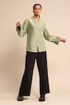 Buy_Ritu Kumar_Green Cotton, Silk Embroidery Collared And Shirt _at_Aza_Fashions