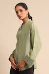 Buy_Ritu Kumar_Green Cotton, Silk Embroidery Collared And Shirt _Online_at_Aza_Fashions