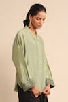 Shop_Ritu Kumar_Green Cotton, Silk Embroidery Collared And Shirt _Online_at_Aza_Fashions