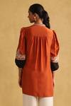 Shop_Ritu Kumar_Orange Viscose Embroidery Mandarin Collar Placement Shirt_at_Aza_Fashions