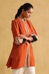 Shop_Ritu Kumar_Orange Viscose Embroidery Mandarin Collar Placement Shirt_Online_at_Aza_Fashions
