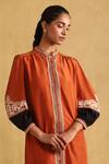 Ritu Kumar_Orange Viscose Embroidery Mandarin Collar Placement Shirt_at_Aza_Fashions