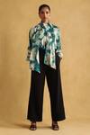 Buy_Ritu Kumar_Green Viscose High Neck Abstract Color Splash Print Blouse _at_Aza_Fashions
