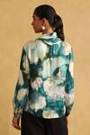 Shop_Ritu Kumar_Green Viscose High Neck Abstract Color Splash Print Blouse _at_Aza_Fashions