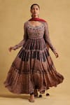 Buy_Ritu Kumar_Black Silk Embroidery Round Neck Geometric Print Anarkali Set _at_Aza_Fashions