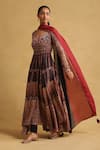 Ritu Kumar_Black Silk Embroidery Round Neck Geometric Print Anarkali Set _Online_at_Aza_Fashions